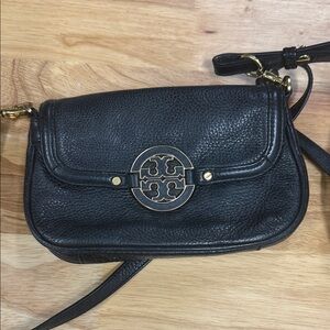 Tory Burch Black Leather Crossbody Bag with Gold Accents